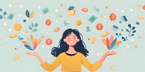 A person juggling symbols of real estate and gold managing investments and planning for a prosperous future