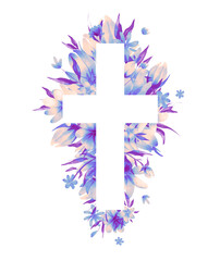 Watercolor Easter cross clipart. Floral crosses illustration, lily flower arrangements, png on transparent background
