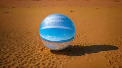 Fototapeta na wymiar 砂漠にある水の球/A ball of water in the desert