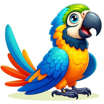 cute cartoon parrot on white background,A colorful parrot with big eyes and a big beak,Cute parrot cartoon vector on white background
