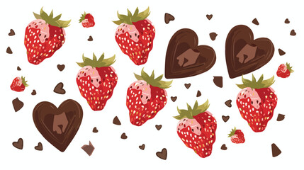 Strawberries in chocolate valentine romantic flat vector