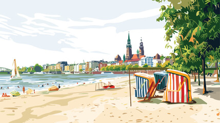 Summer view of the beach Strand Oevelgoenne on the El - obrazy, fototapety, plakaty