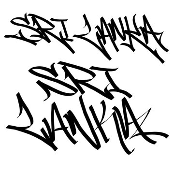 SRI LANKA letter the country name on the world digital illustration graffiti handstyle signature symbol tags painting with black and white color