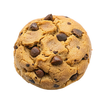 Chocolate chip cookie isolated on transparent background.