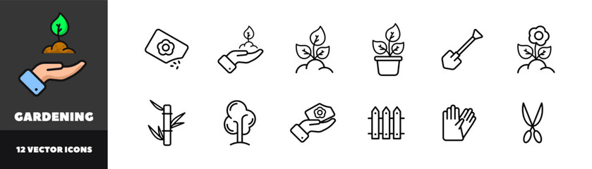 Gardening icon set. Linear style. Vector icons