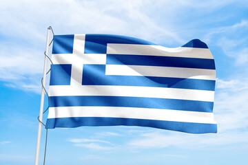 Obraz premium Greece Greek flag waving in the sky