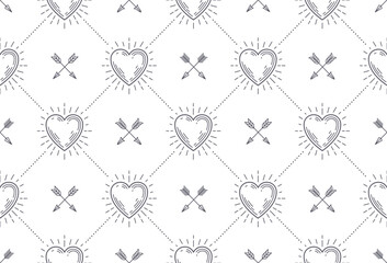 Seamless background with hearts and arrows. Pattern for wallpaper, wrapping paper, book flyleaf, envelope inside, etc. Vector illustration.