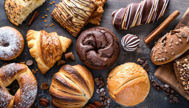 Delicious pastries with a variety of desserts by AI generated image