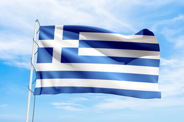 Greece Greek flag waving in the sky