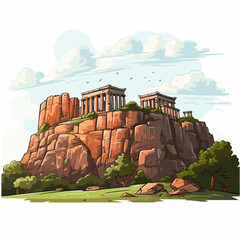 Acropolis hand-drawn comic illustration. Acropolis. Vector doodle style cartoon illustration - obrazy, fototapety, plakaty