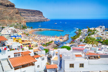 Spain Travel Ideas. Picturesque Scenic Landscape with Puerto de Mogan in Gran Canaria island in...