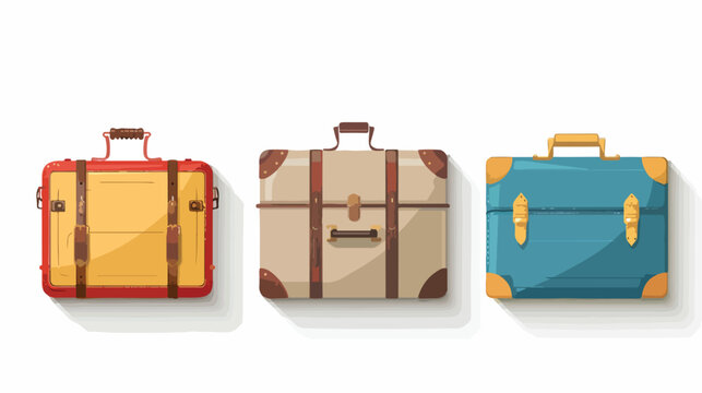 Vintage travel suitcases flat icon with long shadow