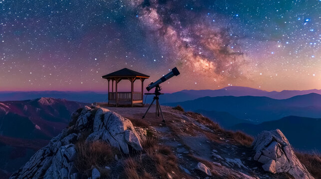 Star gazing pavilion under cosmic sky