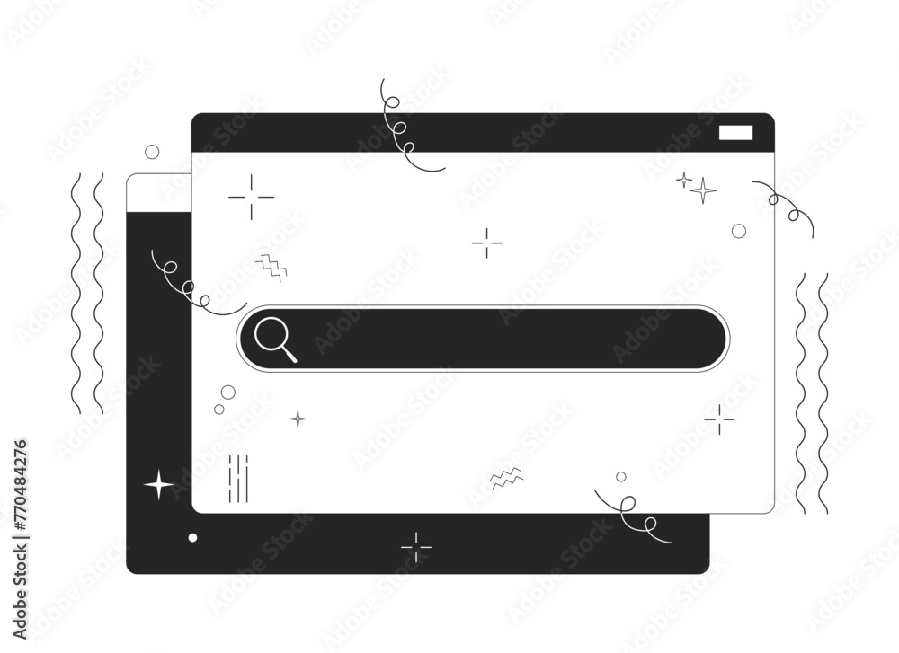 Poster search bar on website window black and white 2d line cartoon object. browser with access to digital 