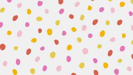 Colorful polka dot abstract pattern on beige background. Simple childish doodle design. Vector circle confetti backdrop. Fun festive horizontal banner template.
