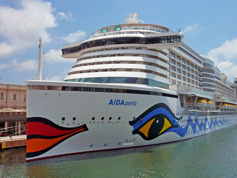 AIDA perla on cruise terminal of Genoa on a sunny day