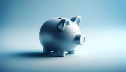 Piggy bank for savings, on calm blue, minimalist design. Blue background, piggy bank center, for stable financial future.