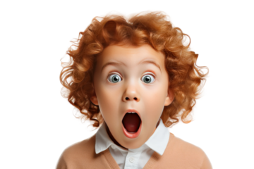 Child Expressing Surprise. On a White or Clear Surface PNG Transparent Background.
