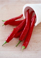 red hot chili peppers on wooden background