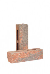 Construction Materials Ideas. Pair of Aged Narrow Red Bricks With Rectangular Wholes for Construction Isolated - 770486685