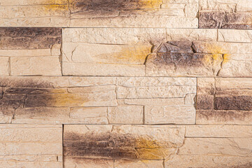 Facing of Yellow Pale Long Wall Pavement Stone Sample Tiles Indoors
