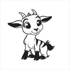 A vector illustration of a black and white Goat sitting
