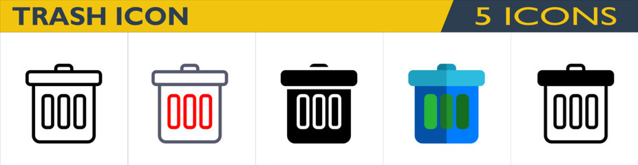 Icon Set Trash with 5 style for download (Ecommerce Pack)