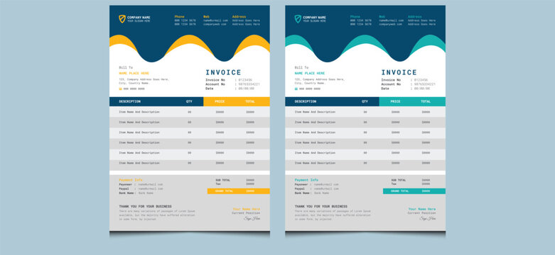 Unique clean simple creative modern minimal company corporate professional abstract money payment bill form price business invoice design template. 
