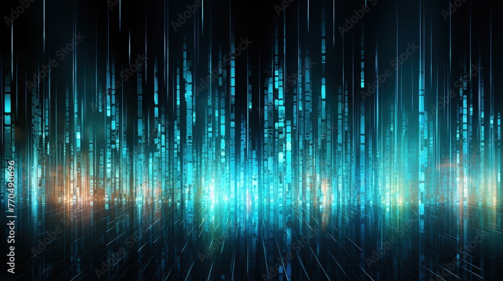 Poster streaming lines of blue light depict data raining in a cyber world, an abstract and modern backgroun