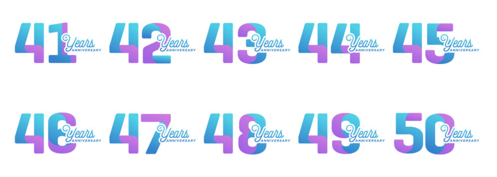 collection of anniversary logos from 41 years to 50 years with colorful modern numbers on a white background for celebratory moments, celebratory events.