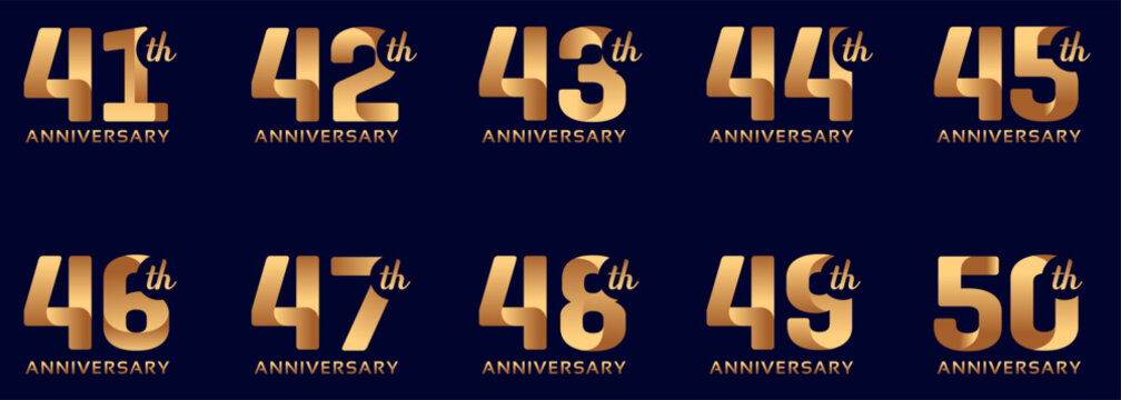 set of anniversary logos from 41 year to 50 years with gold numbers on a black background for celebratory moments,celebration event.