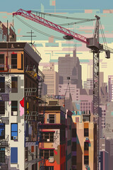 city skyline, graffiti. AI generative