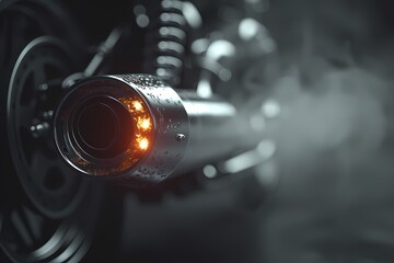 Fototapeta na wymiar A close-up shot of a sport bike's chrome exhaust pipe, emitting a subtle trail of smoke