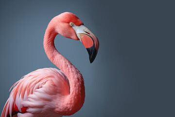 Graceful Pink Flamingo Against a Serene Gray Background