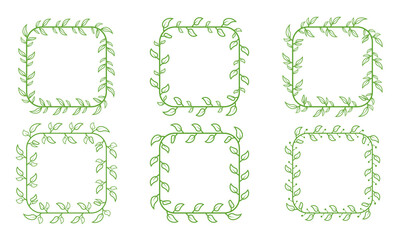 Vines leaves square frame border with different leaves shape illustration vector