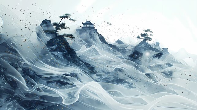 Chinese landscape ink illustration poster background
