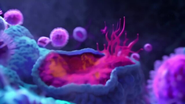 A 3D reconstruction of a cells nucleoplasm using confocal microscopy displaying the densely packed and organized structure of the . AI generation.