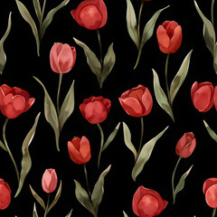 Obraz premium seamless pattern with tulips flowers pattern wallpaper ai generative 
