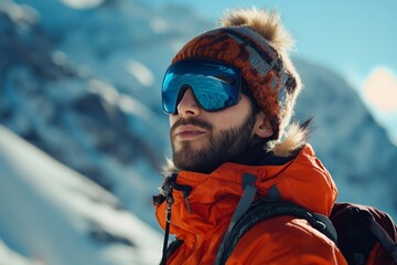 Alpine Skier in Orange Jacket and Goggles