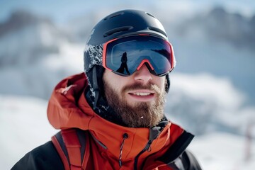 Smiling Skier with Mountain Reflection