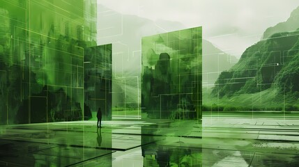 green and black areas of green in the foreground illustration landscape poster background
