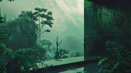 Gordijnen green and black areas of green in the foreground illustration landscape poster background © jinzhen