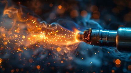 A close-up perspective of a soldering iron's heated tip, radiating with intense heat as it prepares to fuse electrical components. - obrazy, fototapety, plakaty