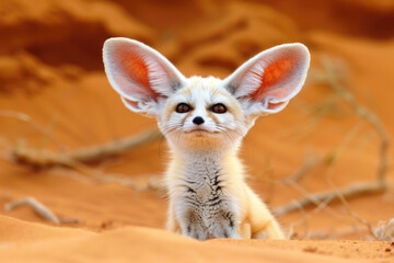 A derpy fennec fox with a goofy expression and big, curious ears - obrazy, fototapety, plakaty