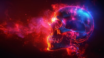 Abstract cosmic skull with vibrant nebula smoke