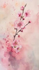 Watercolor cherry blossoms on pastel background