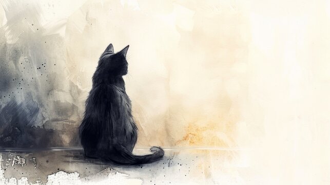 Silhouette of a cat on abstract background