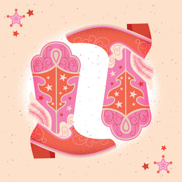 Flat Hand-drawn Pink Cowboy Boots