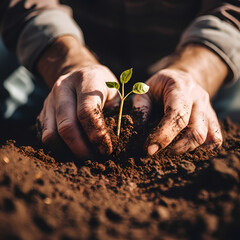A close-up of a persons hands planting seeds in soil