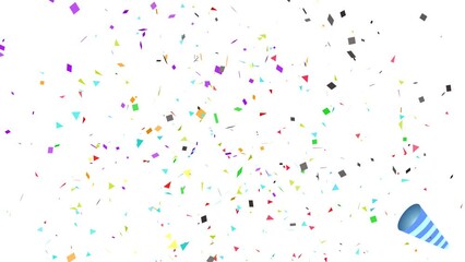 animated popper confetti Particles and trumpet. animation motion video on alpha Channel background. - Powered by Adobe